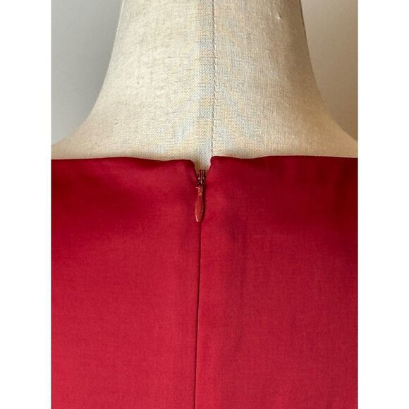 Talbots Red Satin Jeweled Neckline Belted Box Pleated Fit And Flare Dress 6 NWT - Picture 8 of 12